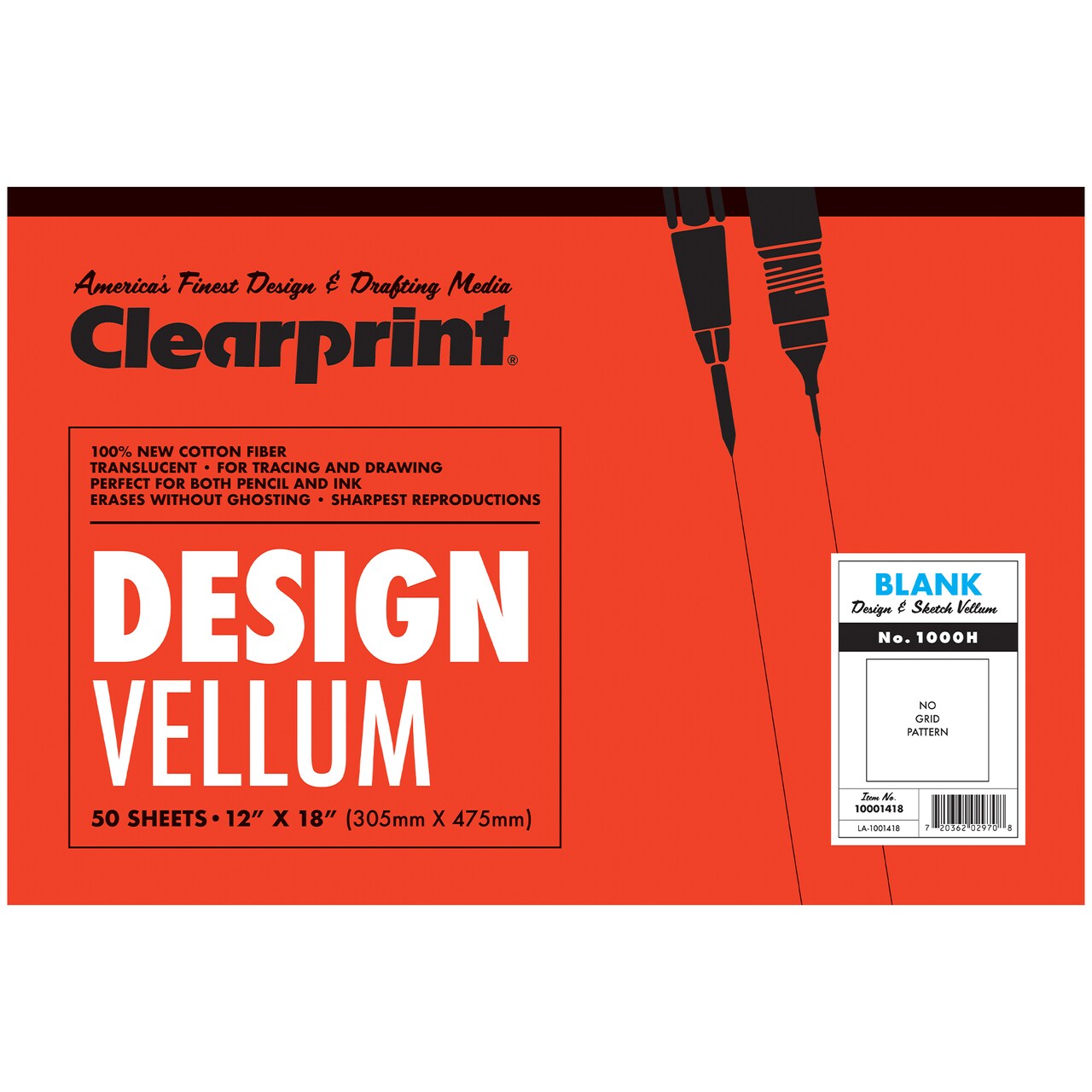Clearprint 1000H Design Vellum Pad, 16 lb., 100% Cotton, 50 Sheets/Pad